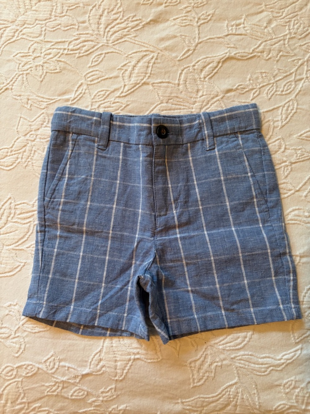 Janie and Jack boys Blue Windowpane Linen-Blend Shorts with White Grid new 18-24